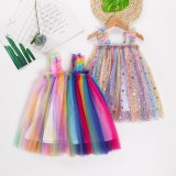 Toddler Girls Rainbow Ruffles Tutu Slip Boho Dress