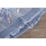 Toddler Girl Sequins Unicorn Ruffles Top and Denim Lace Flowers Sequin Skirt Two Pieces Sets