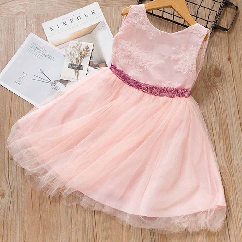 Toddler Girls Gold Sequins Bowknot Sleeveless Lace Tutu Dress