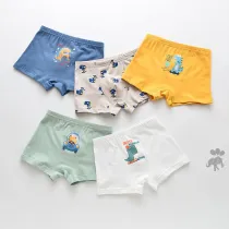 Kid Boys 5 Packs Print Bat Rocket Dinosaur Boxer Briefs Cotton Underwear