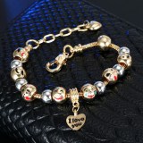 Women's Emoji Icon Gold Silver Round Beads I Love You Heart Gold Bead Charm Chain Jewelry Bracelet