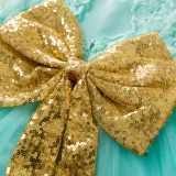 Toddler Girls Gold Sequins Bowknot Sleeveless Lace Tutu Dress