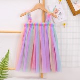 Toddler Girls Rainbow Ruffles Tutu Slip Boho Dress