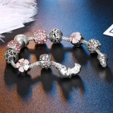 Women's Flower Heart Love Butterflies Zircon Crystal Charm Chain Jewelry Bracelet