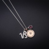Sterling Silver Twelve Constellations Clavicle Zircon Diamonds Pendant Chain Jewelry Necklace