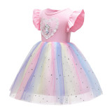 Toddler Girl Lace Pearls Unicorn Rainbow Tutu Stars A-line Gown Dresses