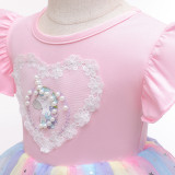 Toddler Girl Lace Pearls Unicorn Rainbow Tutu Stars A-line Gown Dresses