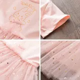 Toddler Girls Pink Rabbit Sequin Stars Short Sleeve Tutu Dress