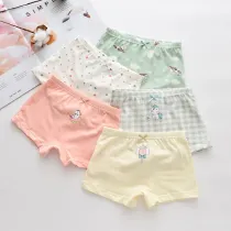 Kid Girls 5 Packs Prints Cute Unicons Boxer Briefs Cotton Underwear
