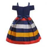 Toddler Girl Off The Shoulder 3 Colors Stripes A-line Gown Dresses