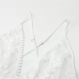Women Deep V-Neck Embroidery Flowers Hollow Out Backless Lace Dress