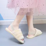 Cozy Soft Rainbow Plush Fleece Open Toe Slingback Slides Indoor Outdoor House Winter Warm Slippers