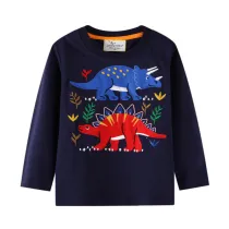Toddler Boys Dinosaurs Pattern Long Sleeve Cotton Navy Tee