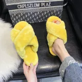 Cozy Soft Plush Fleece Cross Open Toe Slides Indoor Outdoor Winter Warm Slippers