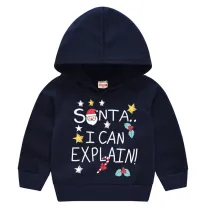 Toddler Kids Merry Christmas Santa Claus Slogan Hooded Sweatshirt