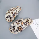 Cozy Soft Plush Fleece Leopard Open Toe Indoor Outdoor House Winter Warm Slippers