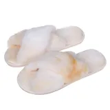 Adult Cozy Soft Plush Fleece Gradient Mulitcolor Cross Open Toe Slides Winter Warm Sole Slippers