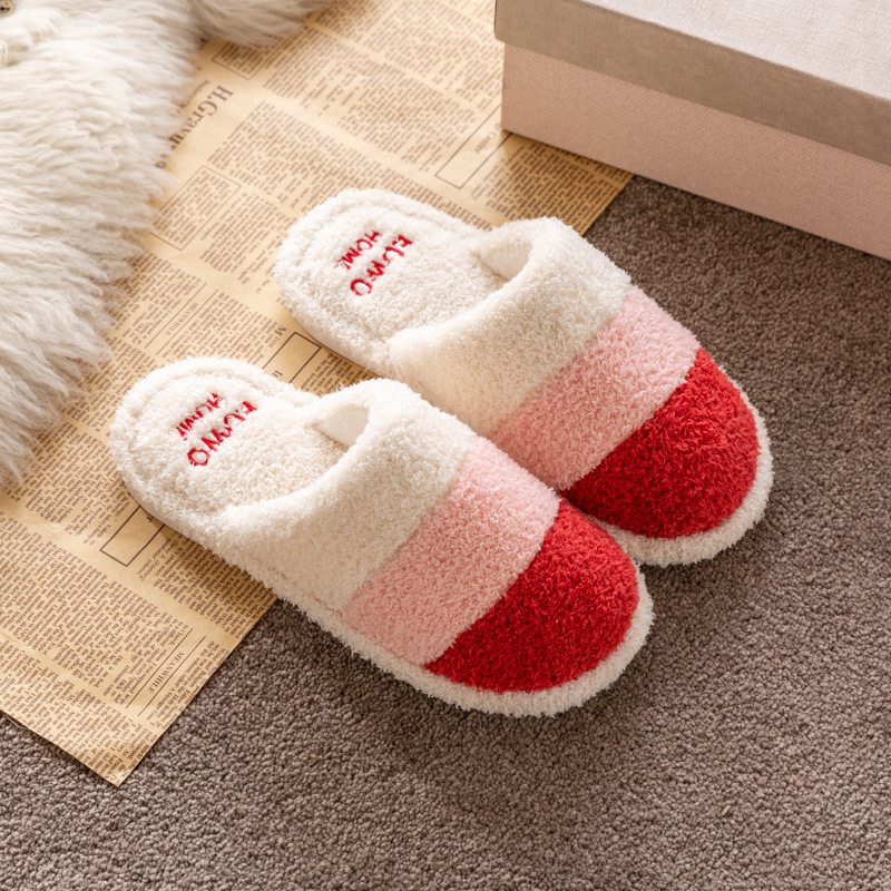 Cozy Soft Plush Fleece Gradient Cute Flocking Color Matching Slides Indoor House Winter Warm Slippers