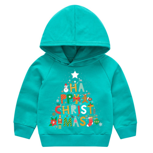 Toddler Kids Merry Christmas Tree Slogan Letters Hooded Sweatshirt
