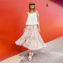 Women Prints Flowers Tassels Maxi Boho Beach Skirt