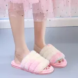 Cozy Soft Rainbow Plush Fleece Open Toe Slingback Slides Indoor Outdoor House Winter Warm Slippers