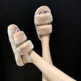 Cozy Soft Plush Fleece Open Toe Ticken Slingback Slides Indoor Outdoor House Winter Warm Slippers