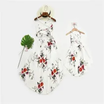 Mommy and Me Prints Flowers Lace Up Backless Swing Irregular Dress