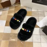 Cozy Soft Plush Fleece Diamond Jewelry Open Toe Slides Indoor Outdoor House Winter Warm Slippers