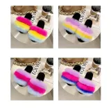 Cozy Soft Rainbow Matching Color Plush Fleece Open Toe Indoor Outdoor House Winter Warm Slippers