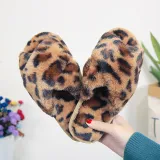Cozy Soft Plush Fleece Leopard Open Toe Indoor Outdoor House Winter Warm Slippers