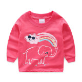Toddler Girl Pink Print Elephant Pajamas Sleepwear Long Sleeve Tee & Rainbows Leggings 2 Pieces Sets