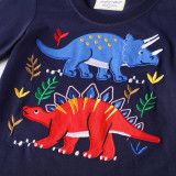 Toddler Boys Dinosaurs Pattern Long Sleeve Cotton Navy Tee