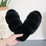 Cozy Soft Plush Fleece Two Belts Open Toe Slingback Slides Indoor Outdoor House Winter Warm Slippers