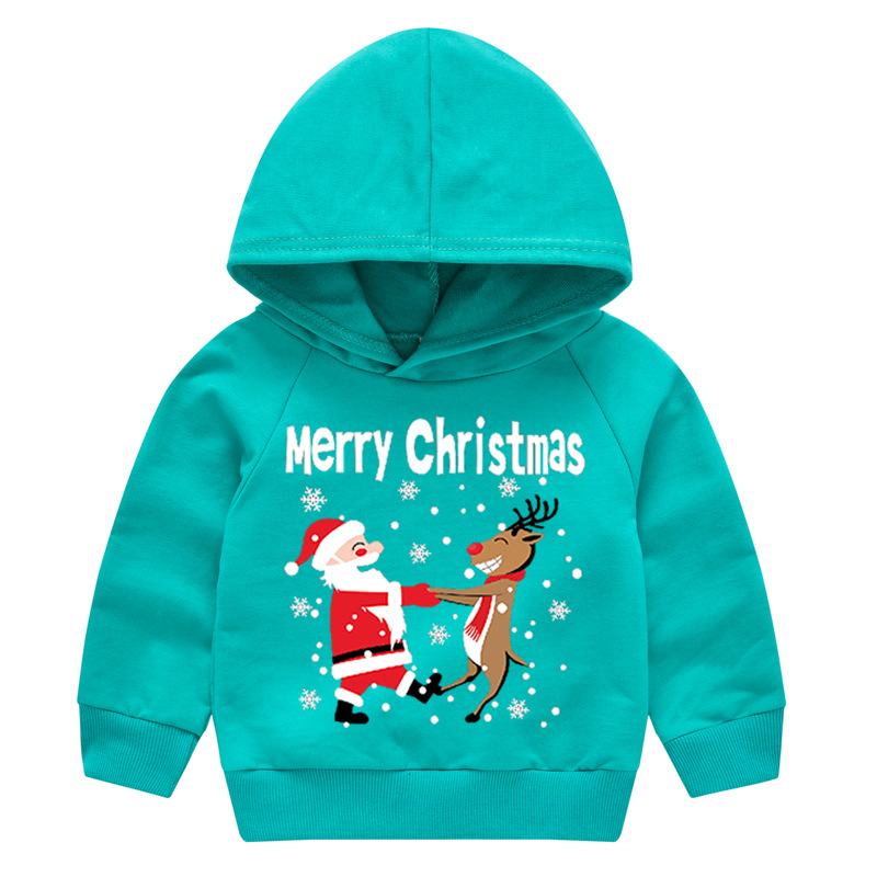 Toddler Kids Merry Christmas Santa Claus Deer Hooded Sweatshirt
