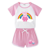 Toddler Kids Girl Rainbow Peppa Pig Summer Short Pajamas Sleepwear Set Cotton Pjs