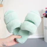 Cozy Soft Plush Fleece Two Belts Open Toe Slingback Slides Indoor Outdoor House Winter Warm Slippers