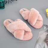 Cozy Soft Plush Fleece Cross Open Toe Slides Indoor Outdoor Winter Warm Slippers