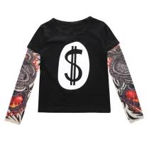 Toddler Boys Prints Tiger Slogan Tattoo Skeleton Splicing Long Sleeve Tee
