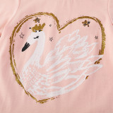 Toddle Girls Print White Swan Cotton Pink T-shirt