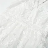 Women Deep V-Neck Embroidery Flowers Hollow Out Backless Lace Dress
