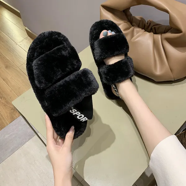 Cozy Soft Plush Fleece Open Toe Ticken Slingback Slides Indoor Outdoor House Winter Warm Slippers