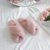 Cozy Soft Small Curls Plush Fleece Cross Open Toe Slides Indoor Outdoor House Winter Warm Slippers