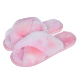 Adult Cozy Soft Plush Fleece Gradient Mulitcolor Cross Open Toe Slides Winter Warm Sole Slippers