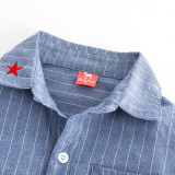 Toddler Boys Embroidery Rocket White Stripes Blue Long Sleeve Shirt