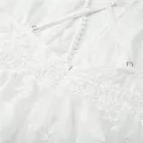 Women Deep V-Neck Embroidery Flowers Hollow Out Backless Lace Dress