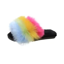 Cozy Soft Rainbow Matching Color Plush Fleece Open Toe Indoor Outdoor House Winter Warm Slippers