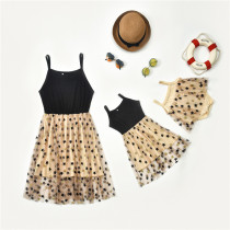 Mommy and Me Sequins Gold Stars Splicing Mesh Tutu Party Dresses