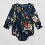 Mommy and Me Matching Prints Flowers Ruffled Long Sleeve Jumpsuit Romper