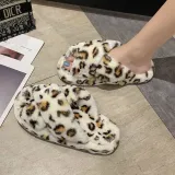 Cozy Soft Plush Fleece Leopard Open Toe Indoor Outdoor House Winter Warm Slippers