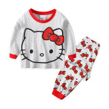 Toddler Girl Print Mascot Hello Kitty Pajamas Sleepwear Long Sleeve Tee & Red Bowknot Leggings 2 Pieces Sets